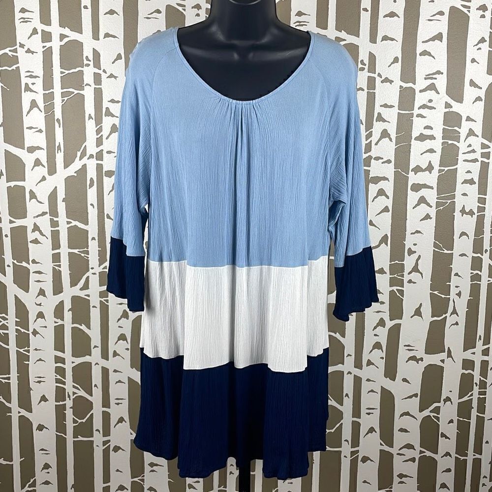 Indigo Soul Gauze Color Blocked 3/4 Sleeve Tunic 2XL